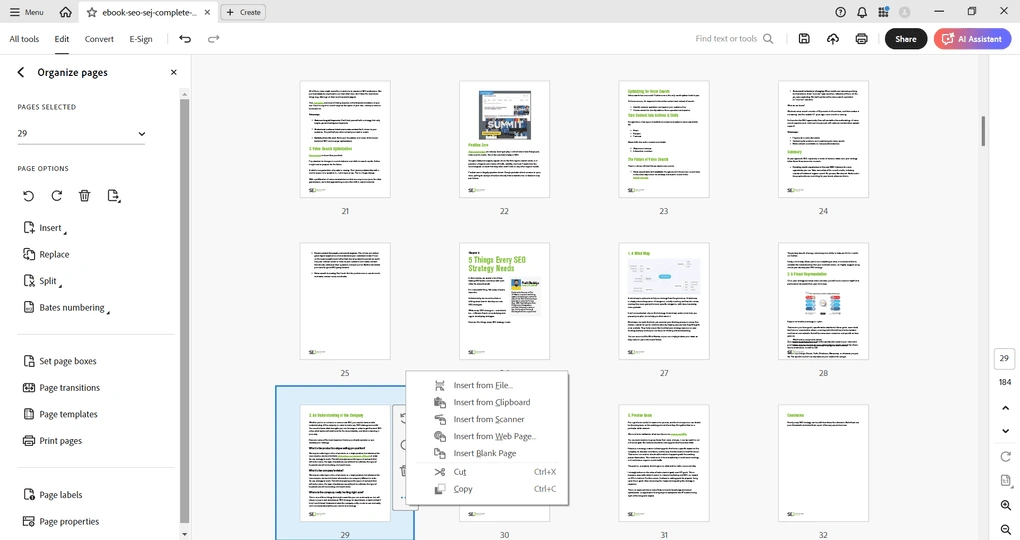 Adobe Acrobat PDF organizer