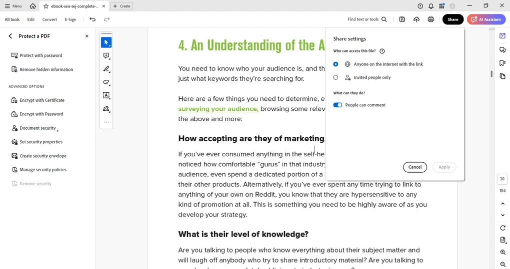 Adobe Acrobat PDF sharing feature
