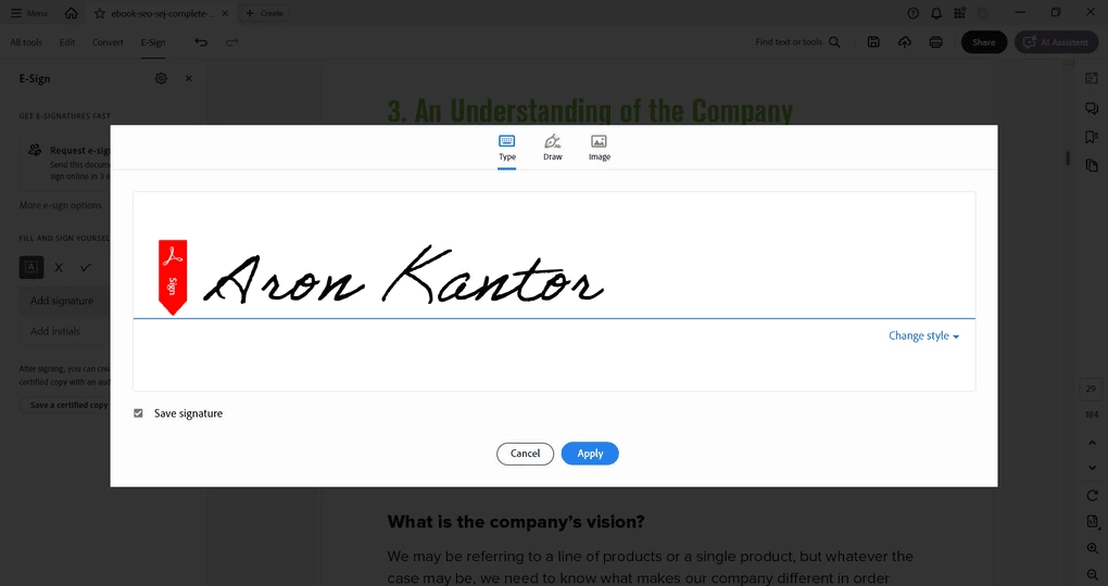 Adobe Acrobat PDF signing feature