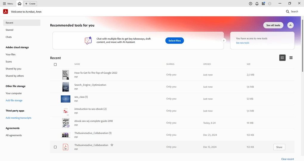 Adobe Acrobat user interface