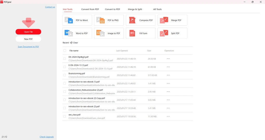 Best free PDF Editor PDFgear user interface