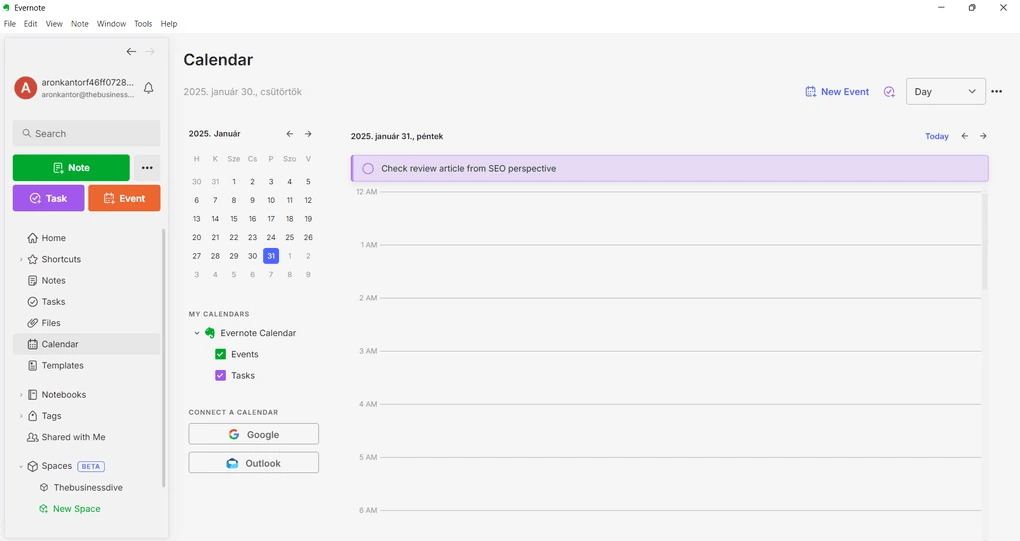 Evernote calendar tool