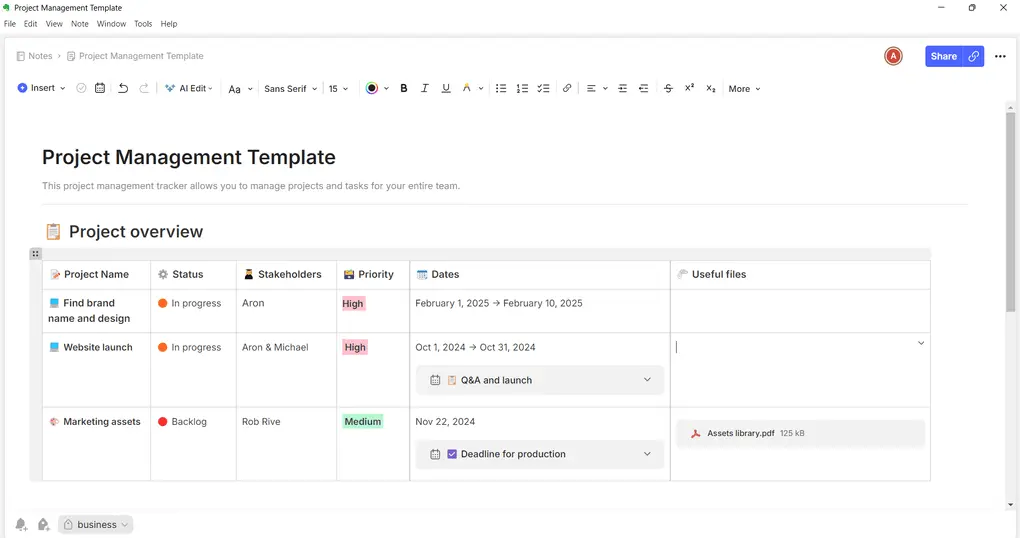 Evernote project management tools