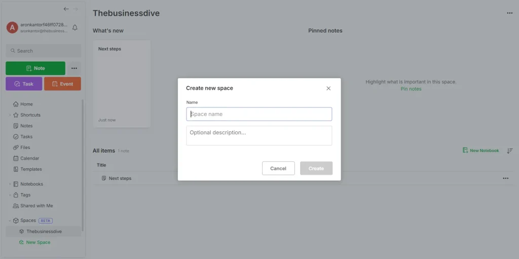 Evernote spaces feature