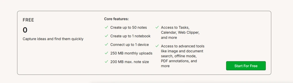 Evernote's free plan