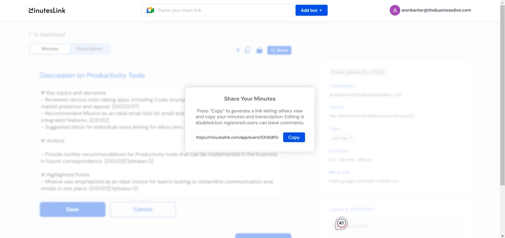 Minuteslink team collaboration features
