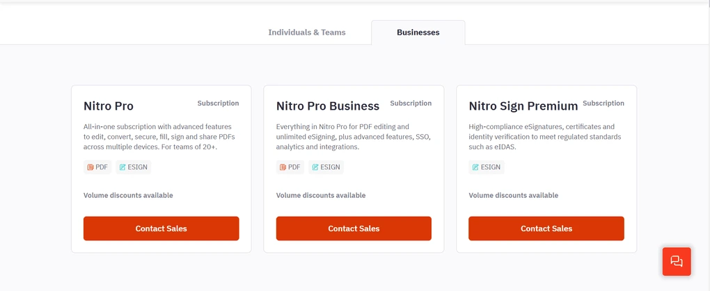 Nitro PDF pricing for businesses