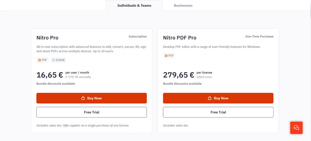 Nitro PDF pricing for individuals