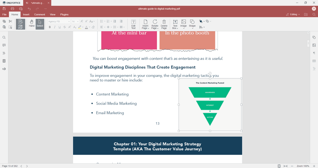 Onlyoffice pdf editor's editing tools