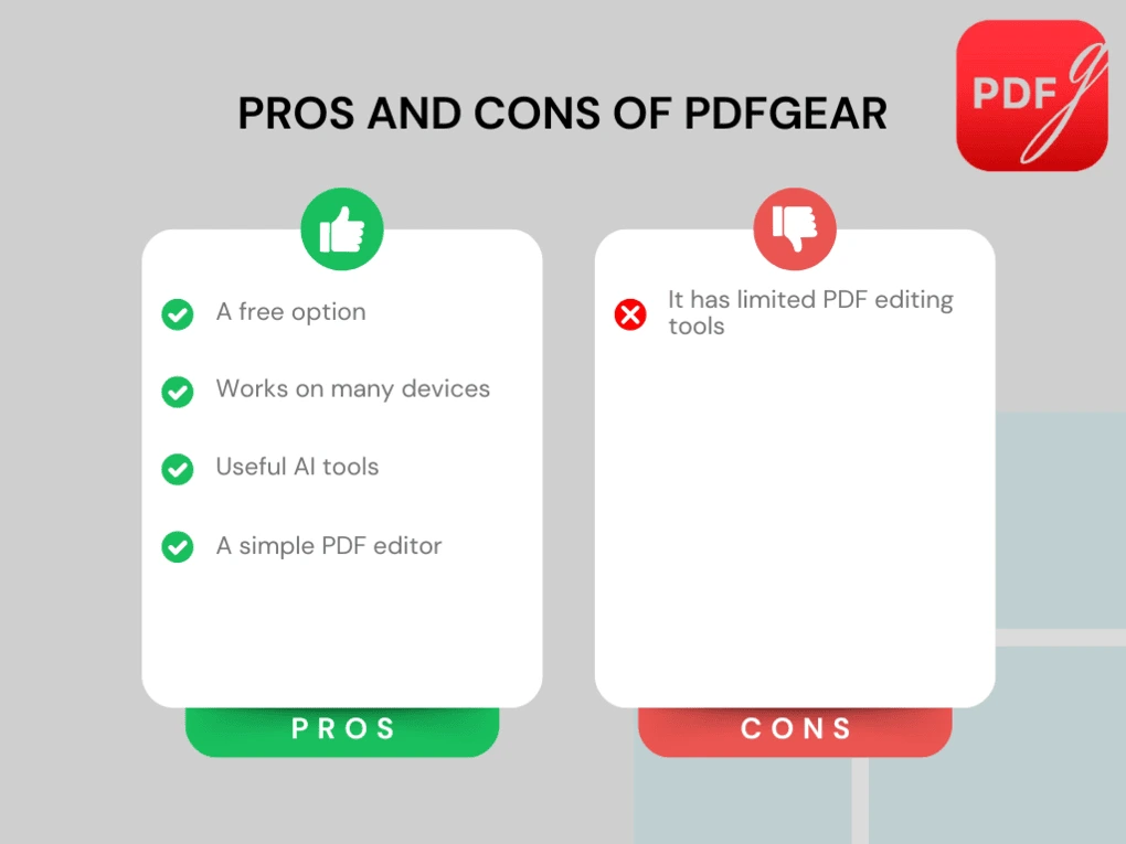 PDFgear pros and cons