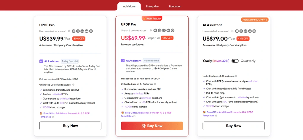 UPDF pricing for individuals