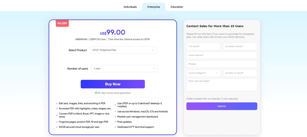 UPDF pricing for businesses