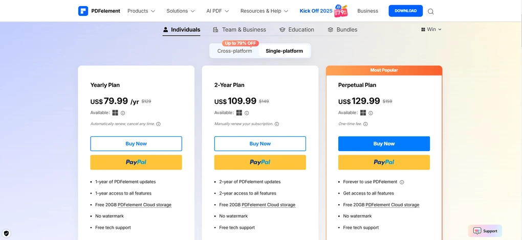 Wondershare PDF element pricing for individuals