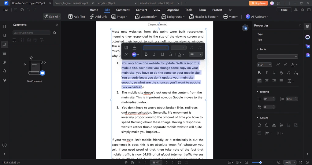 Wondershare PDFelement PDF editing tools