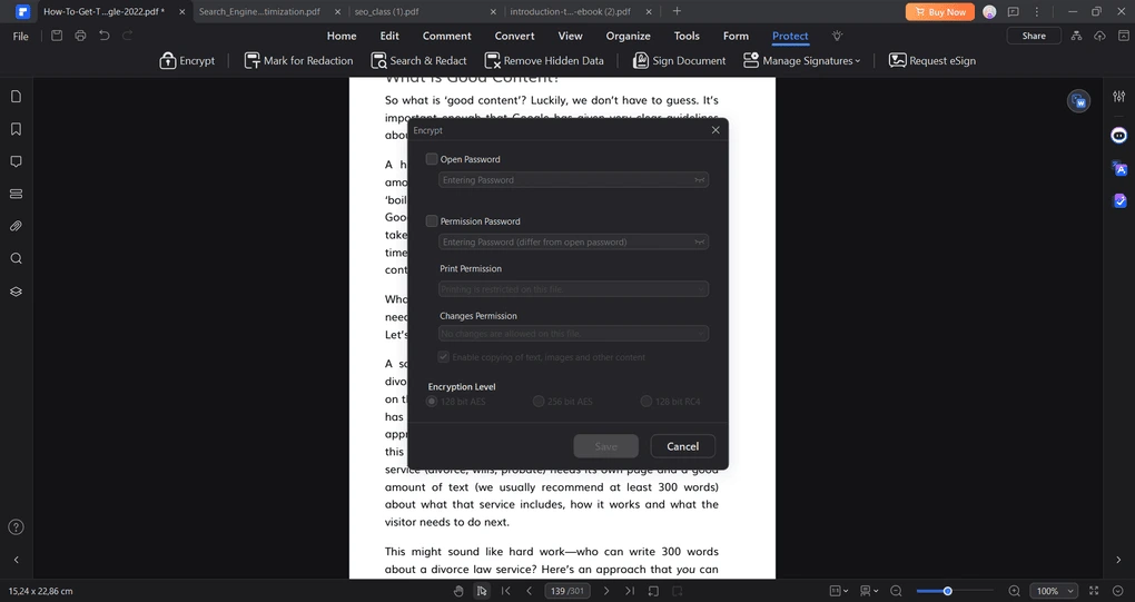 Wondershare PDFelement password protection tools
