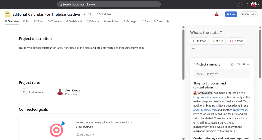 Asana offers many project views
