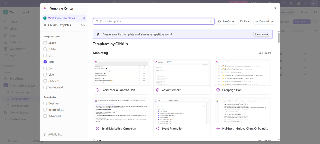 CLickUp templates for task management