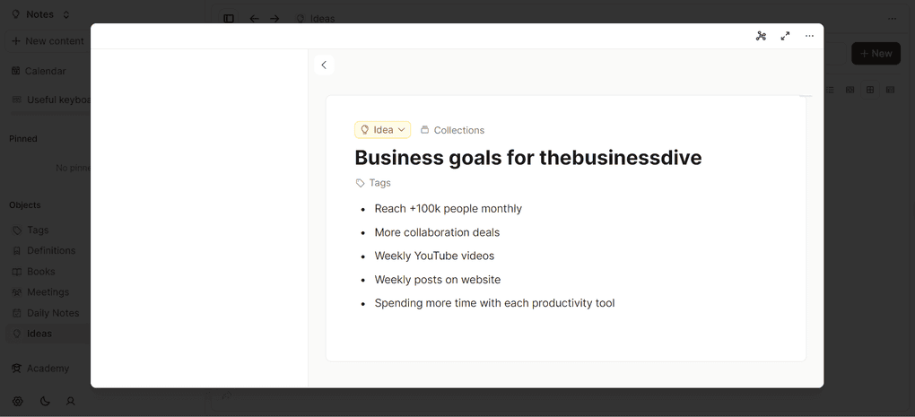 Capacities' note-taking tools