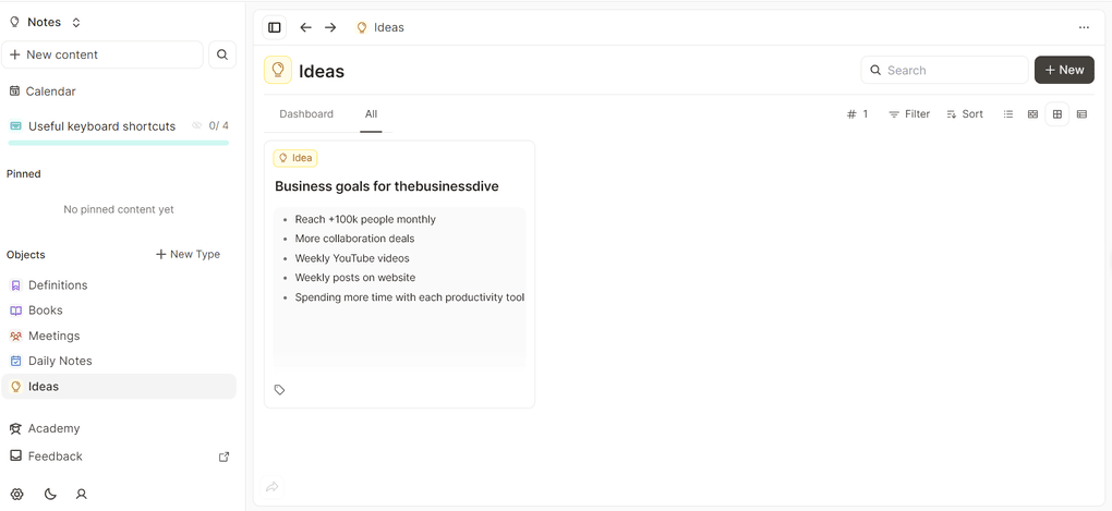 Capacities' user interface