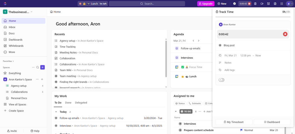 ClickUp's advanced time tracking tools