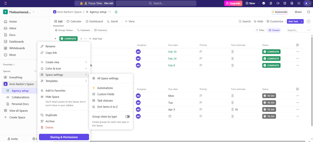 ClickUp's automation feature