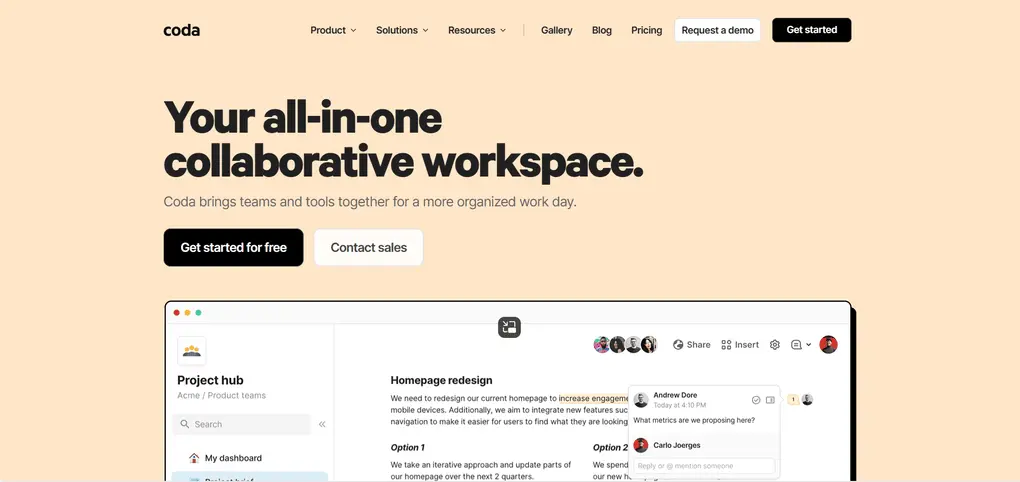 Coda is one of the best note-taking app with strong project management tools