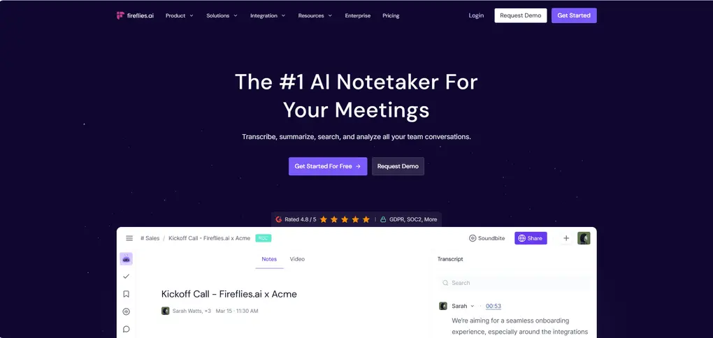 Fireflies AI is the Best AI note-taking app runner-up