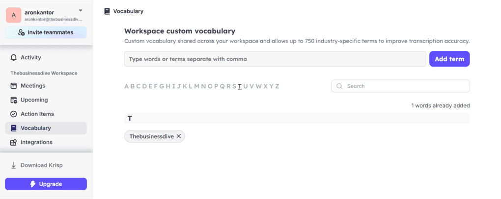 Krisp user interface