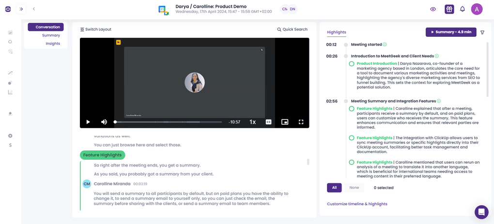 MeetGeek's key features