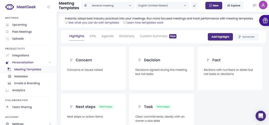 MeetGeek's user interface