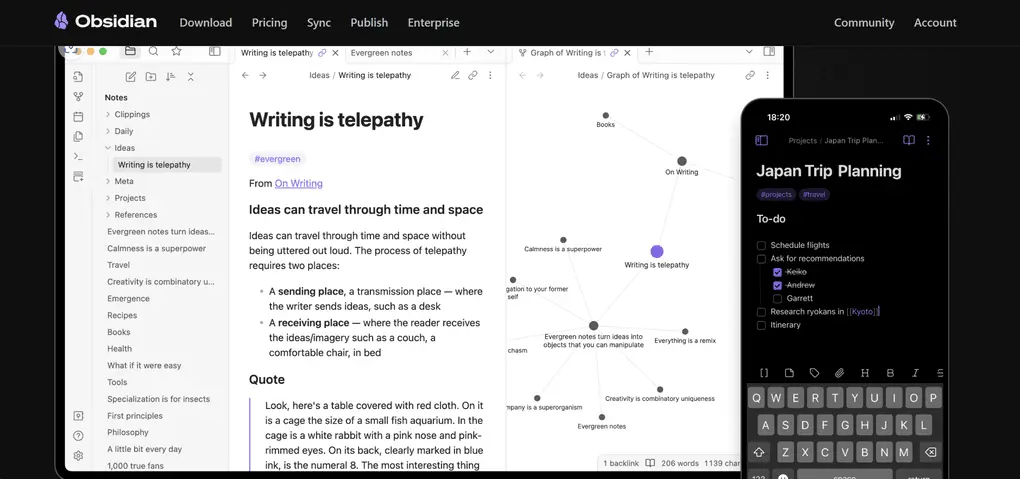 Obsidian is the best free note-taking app for personal use