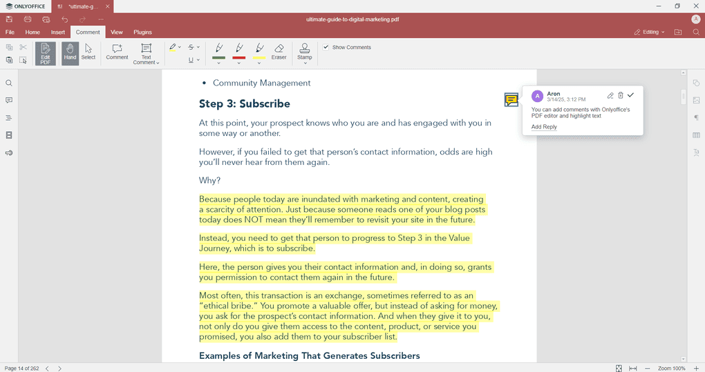 PDF annotation tools onlyoffice