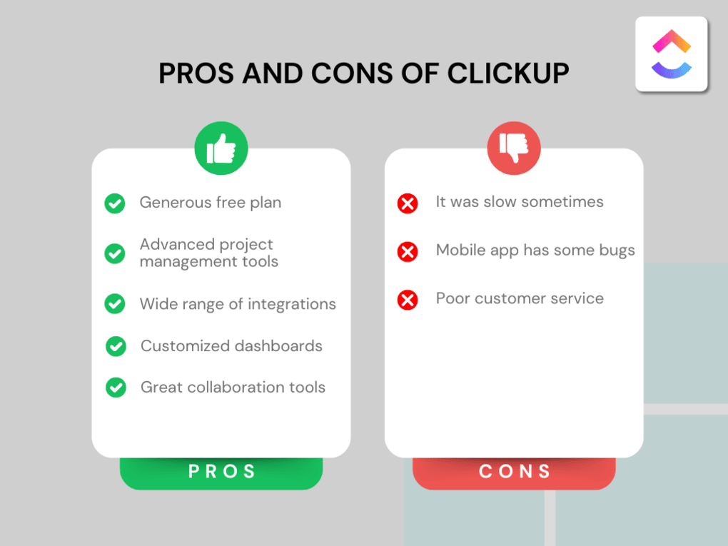Pros and cons I found after my ClickUp review