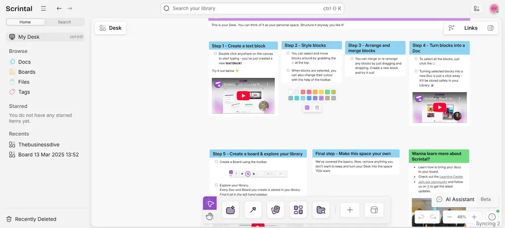 Scrintal's user interface