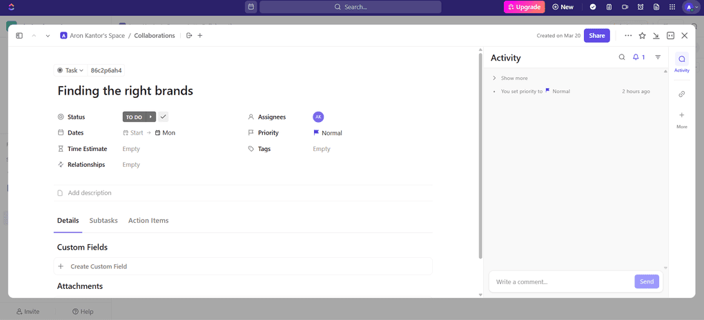 clickup tasks feature