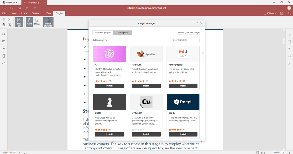 onlyoffice pdf editor plugins