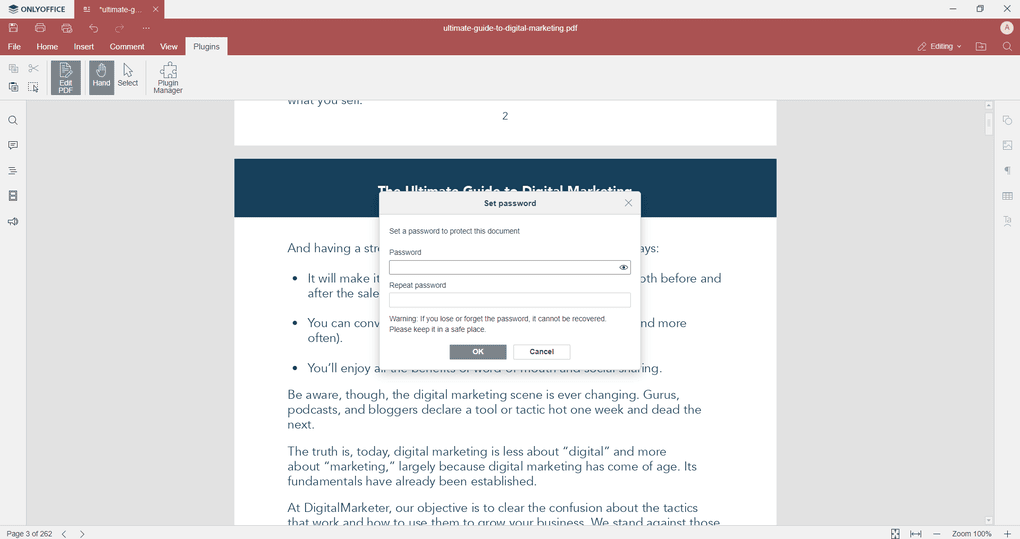 onlyoffice pdf protection