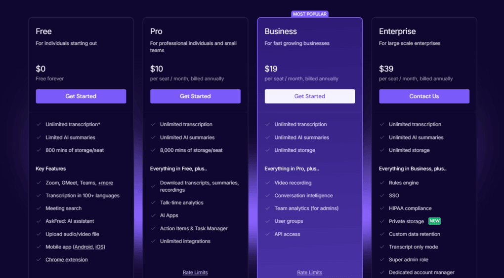 Fireflies AI pricing