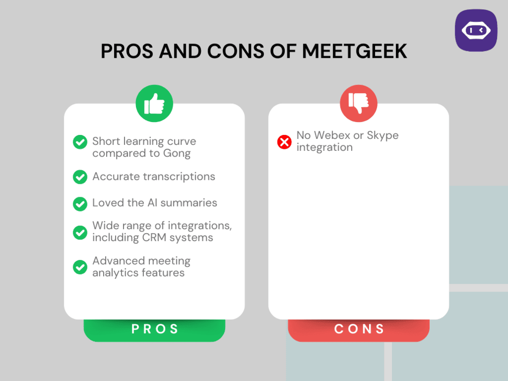 Gong alternatives for MeetGeek's pros and cons