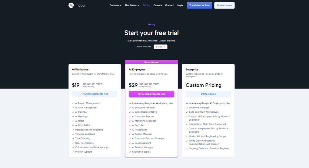 Motion pricing for teams