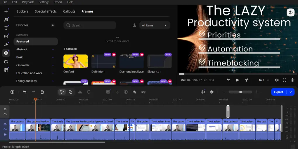 Movavi's frame feature
