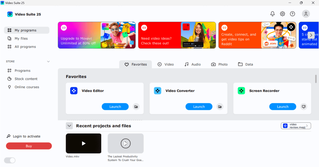 Movavi's user interface