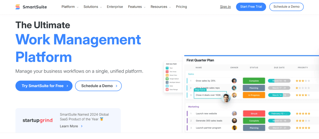 SmartSuite is a great ClickUp alternative for small teams