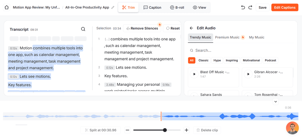 Submagic offers background music
