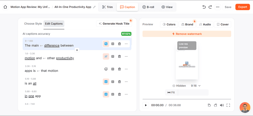 Submagic's automatic captions' feature