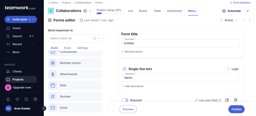 Forms feature I used during my Teamwork.com review