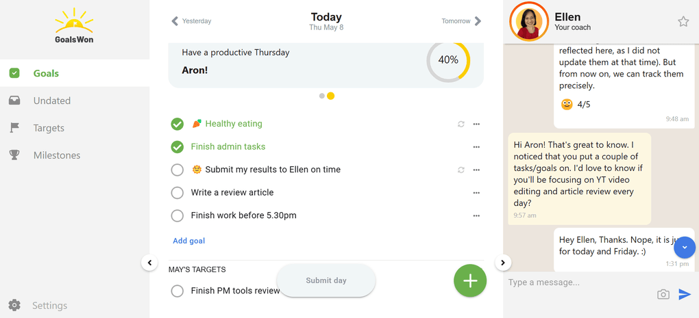 GoalsWon is a task management app as well