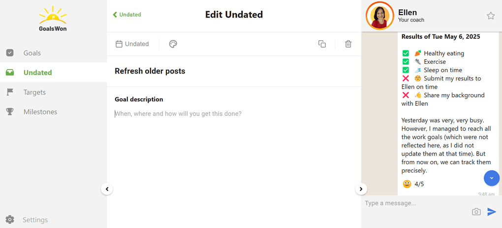 Goalswon helps to overcome procrastination with its daily tasks