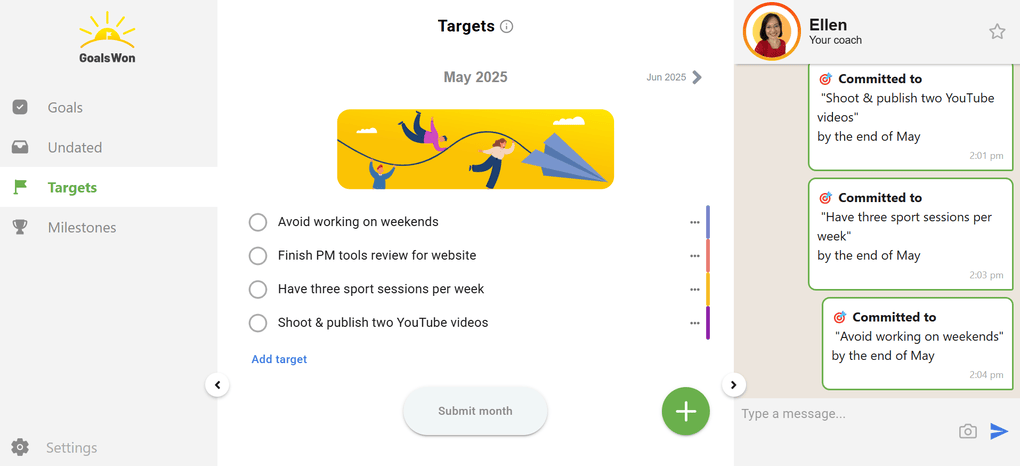 Goalswon's target feature test