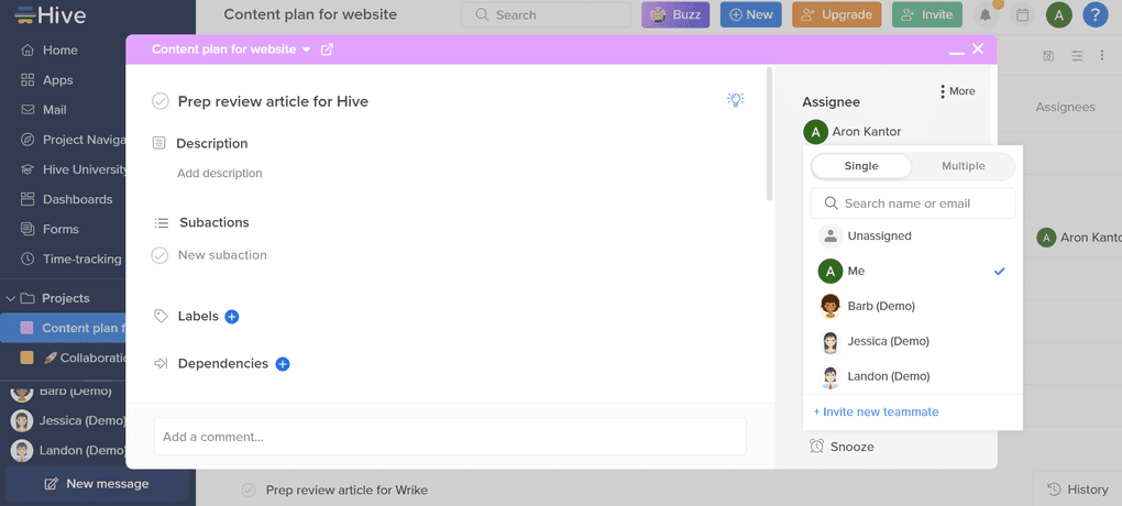 Hive task management features